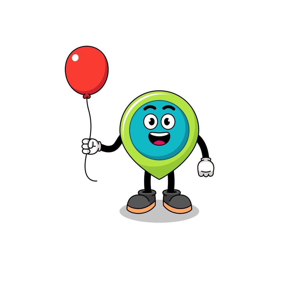 cartone animato del simbolo della posizione che tiene un palloncino vettore
