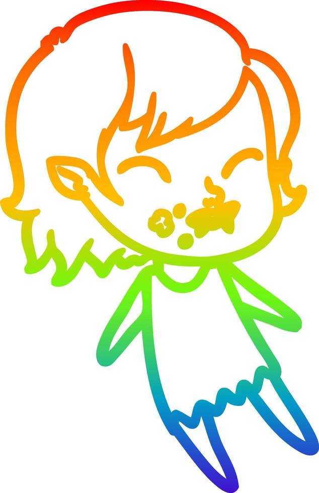 arcobaleno gradiente linea disegno cartone animato vampiro ragazza con sangue sulla guancia vettore