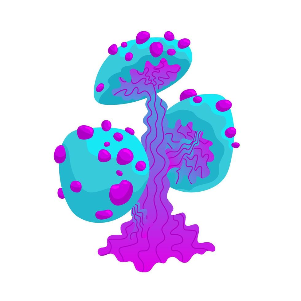 fungo fantastico. favolosa pianta di funghi. una magica pianta aliena dai colori insoliti. illustrazione vettoriale di un fungo alieno su sfondo bianco.