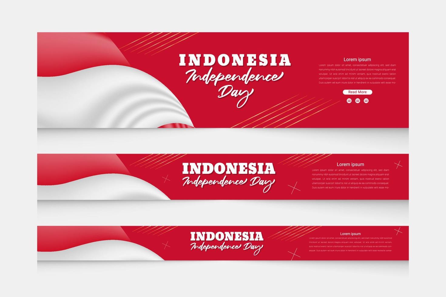 giorno dell'indipendenza dell'indonesia con 3d banner web sventolando la scenografia del tempio vettore