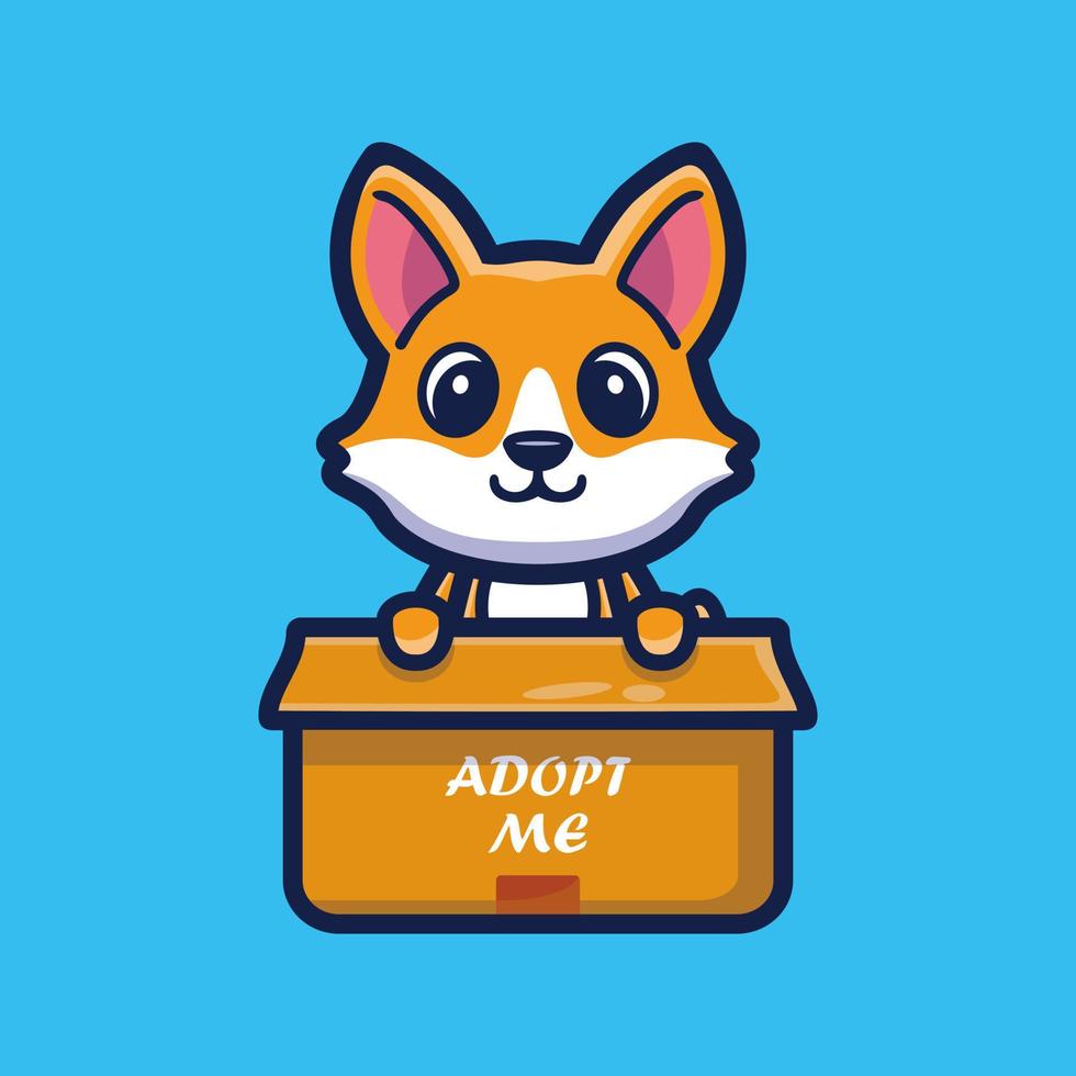 carino volpe in scatola cartone animato personaggio illustrazione vettoriale, icona animale concetto isolato vettore premium