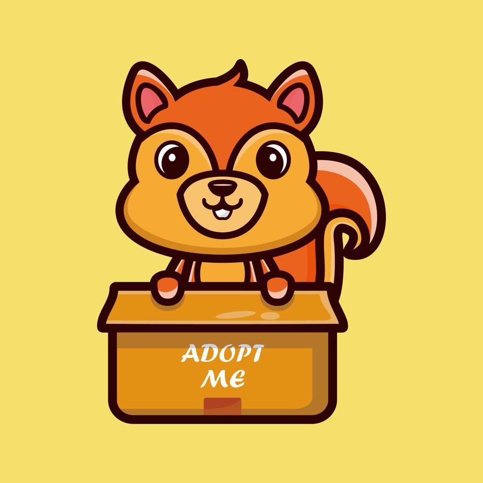 simpatico scoiattolo in scatola cartone animato personaggio illustrazione vettoriale, icona animale concetto isolato vettore premium