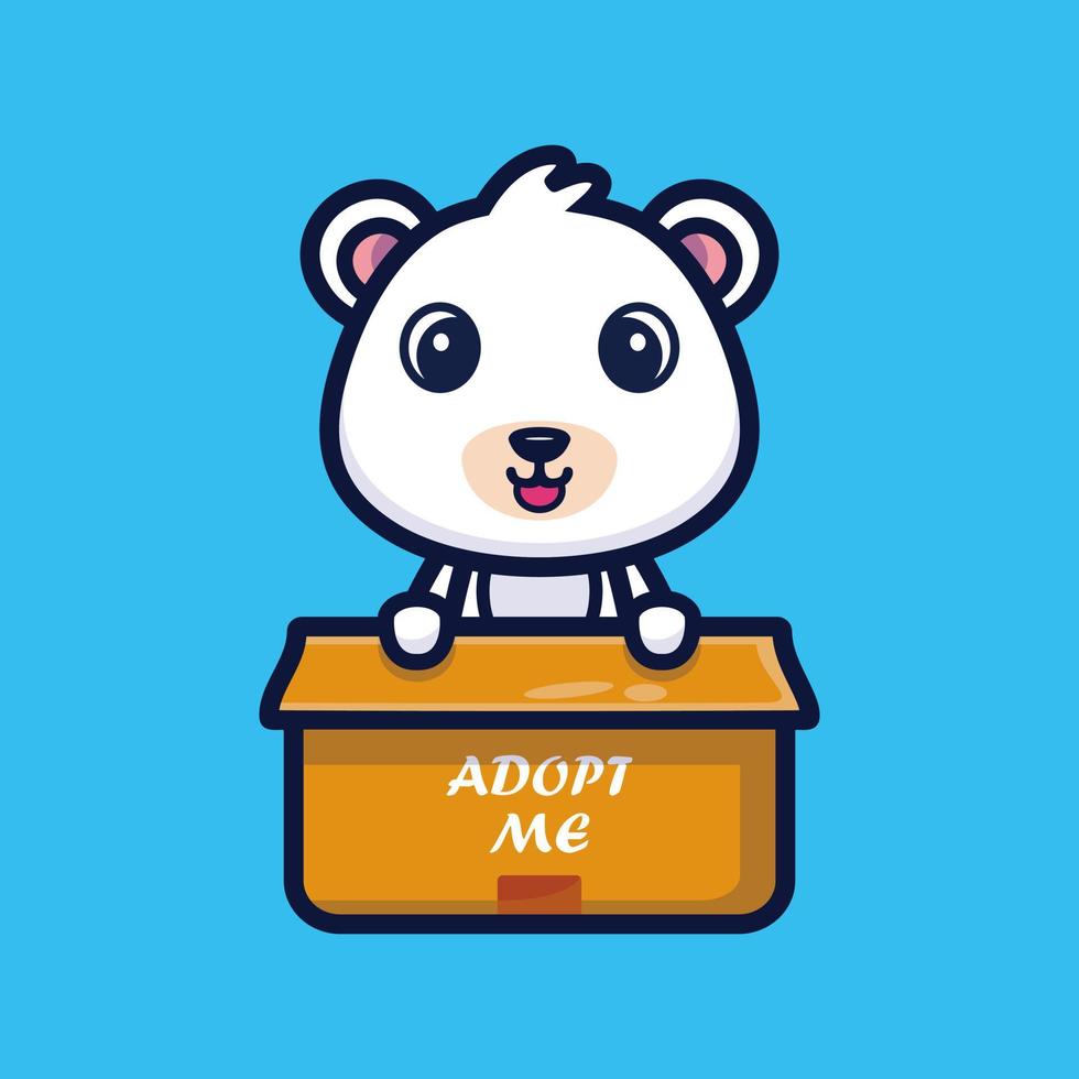 simpatico orso in scatola cartone animato personaggio illustrazione vettoriale, icona animale concetto isolato vettore premium
