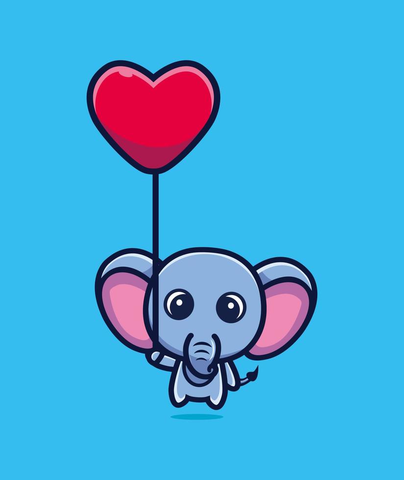 simpatico elefante galleggiante con palloncino amore fumetto illustrazione vettoriale