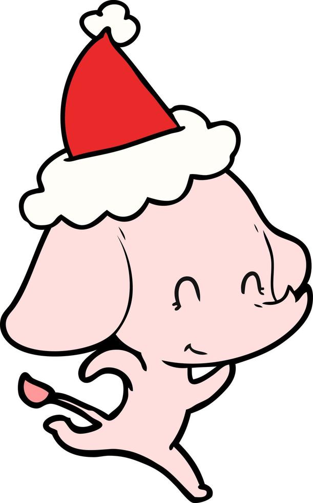 simpatico disegno di un elefante che indossa un cappello da babbo natale vettore