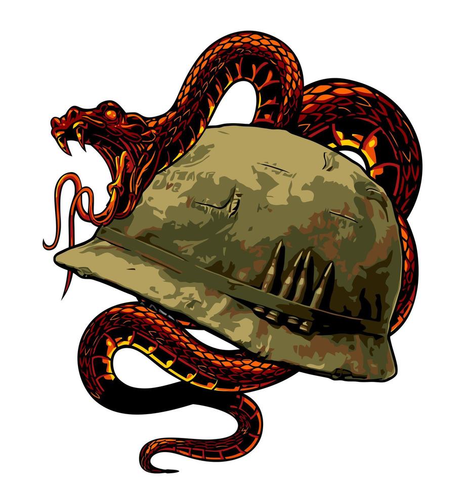 elmo dell'esercito avvolto in serpente vettore