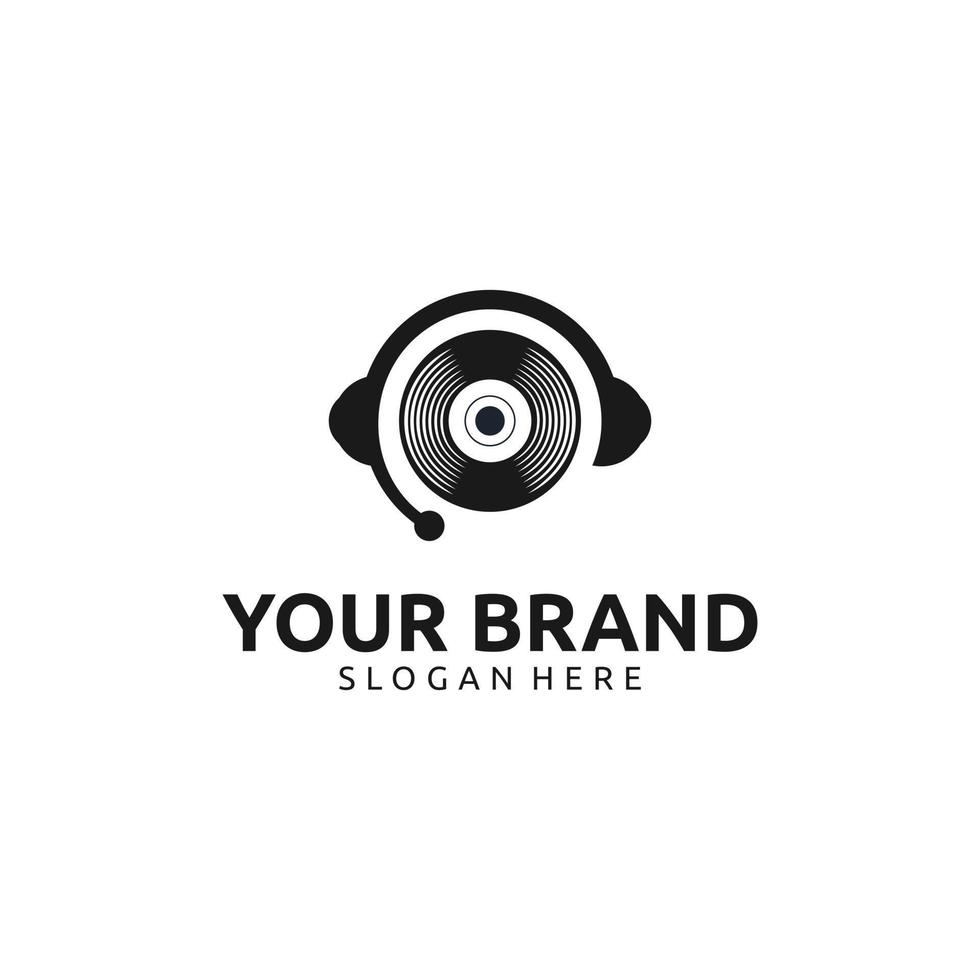 design del logo della musica in vinile del podcast vettore