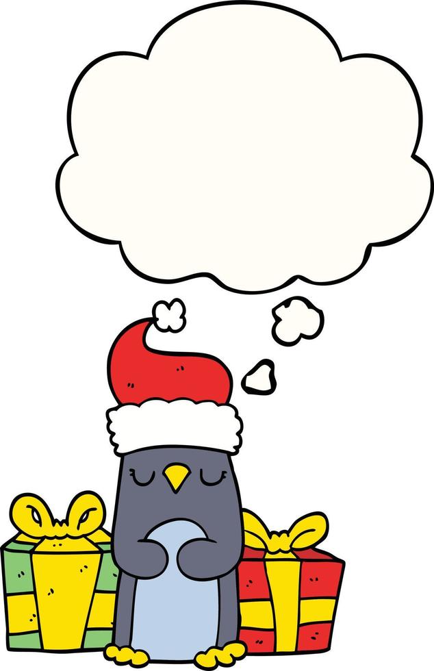 simpatico pinguino di natale e bolla di pensiero vettore