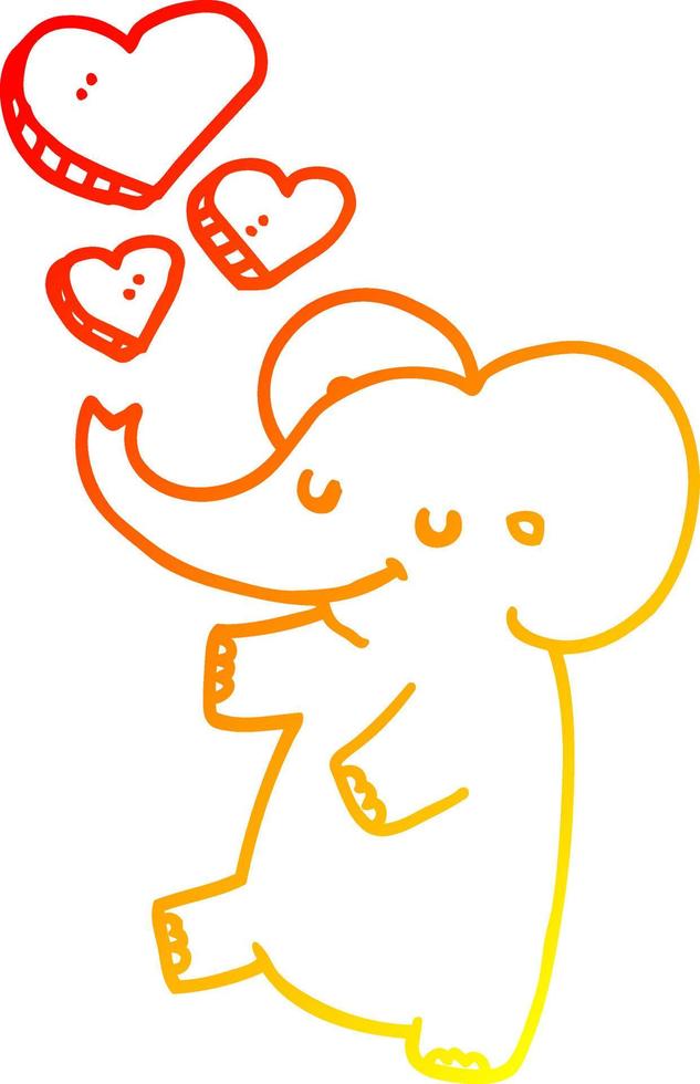 caldo gradiente di disegno elefante cartone animato con cuori d'amore vettore