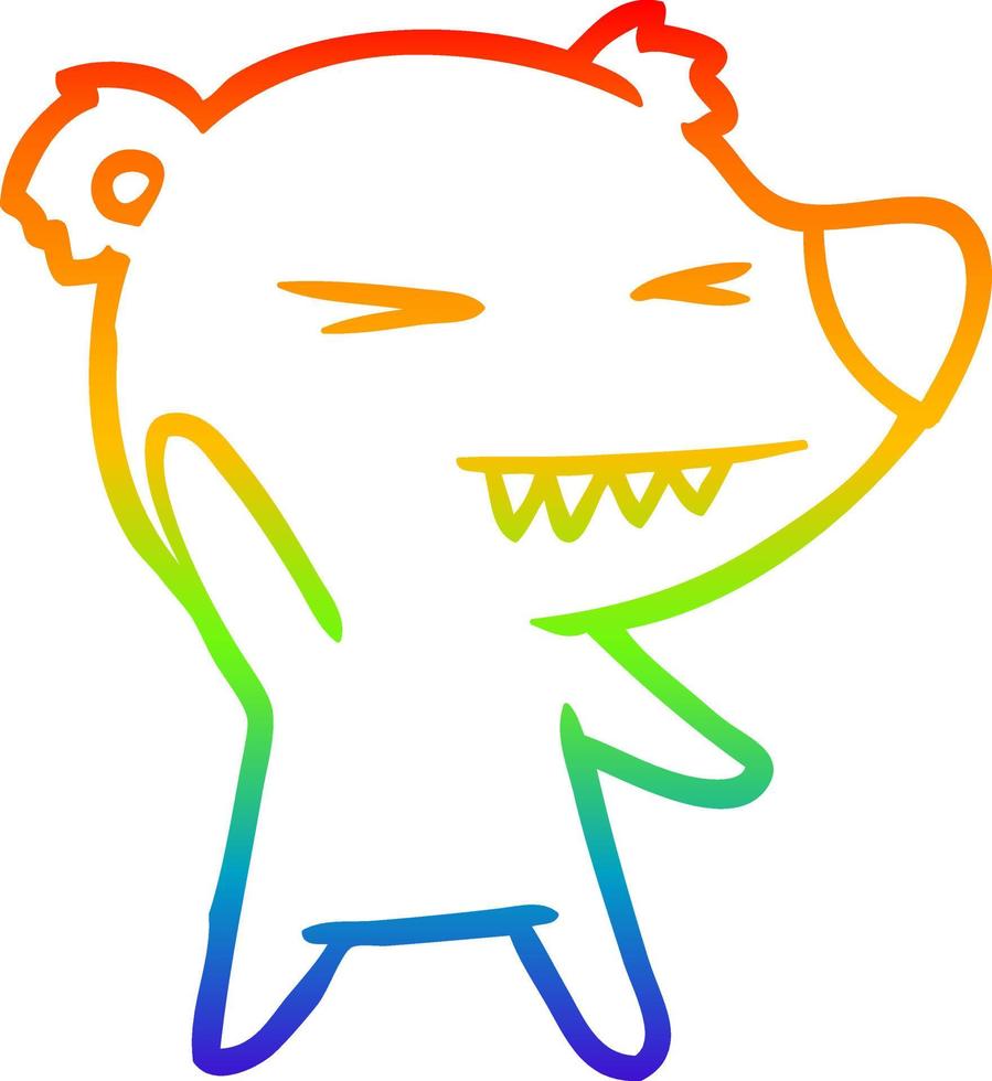 arcobaleno gradiente linea disegno arrabbiato orso polare cartone animato vettore