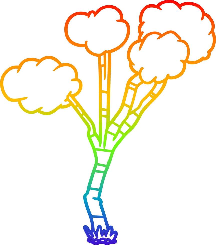 albero sparso del fumetto del disegno della linea del gradiente dell'arcobaleno vettore