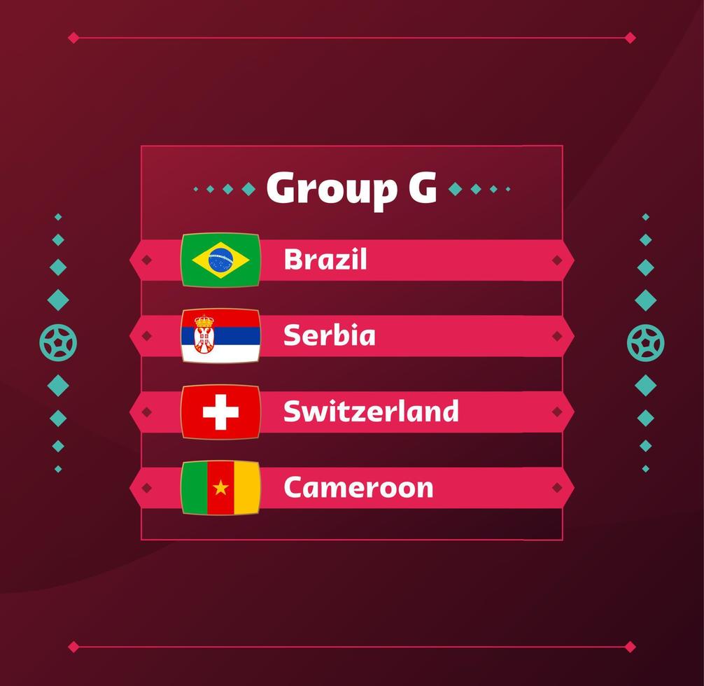mondiale di calcio 2022 gruppo g. bandiere dei paesi partecipanti al campionato mondiale 2022. illustrazione vettoriale