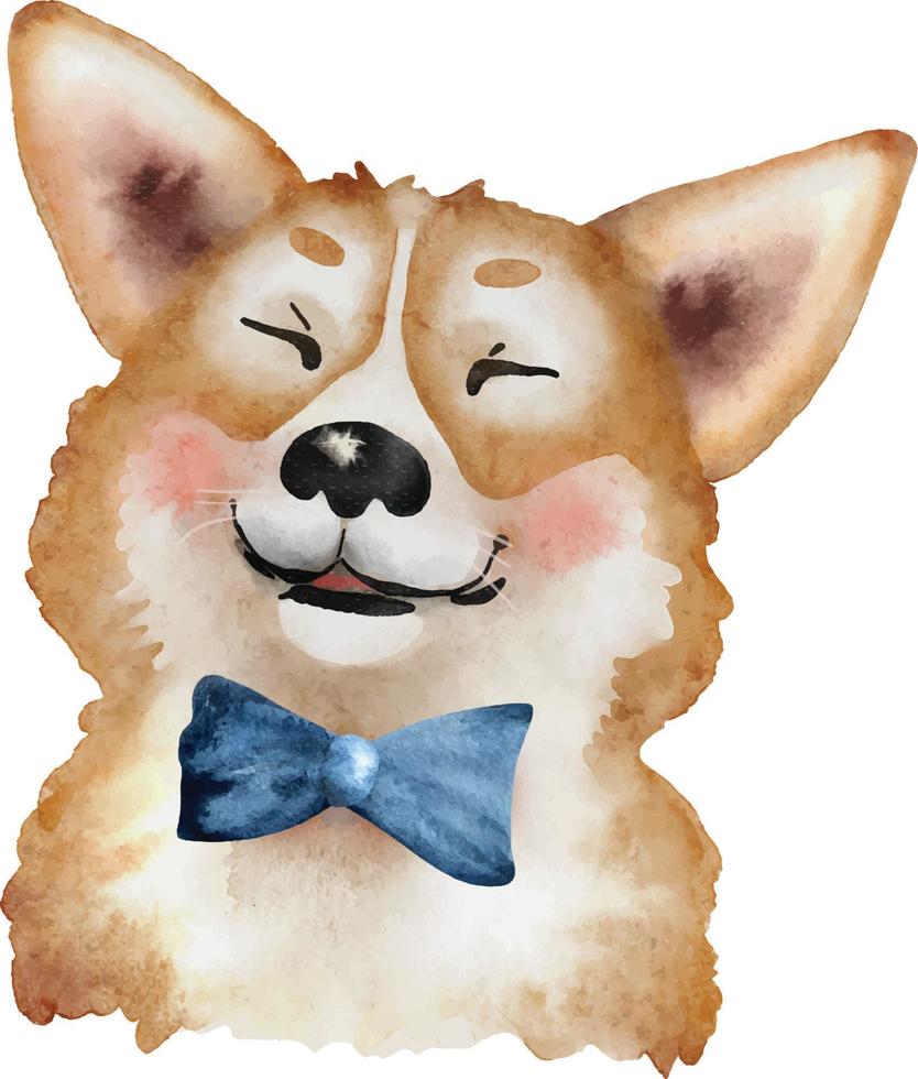 cucciolo di corgi allegro, illustrazione ad acquerello. vettore