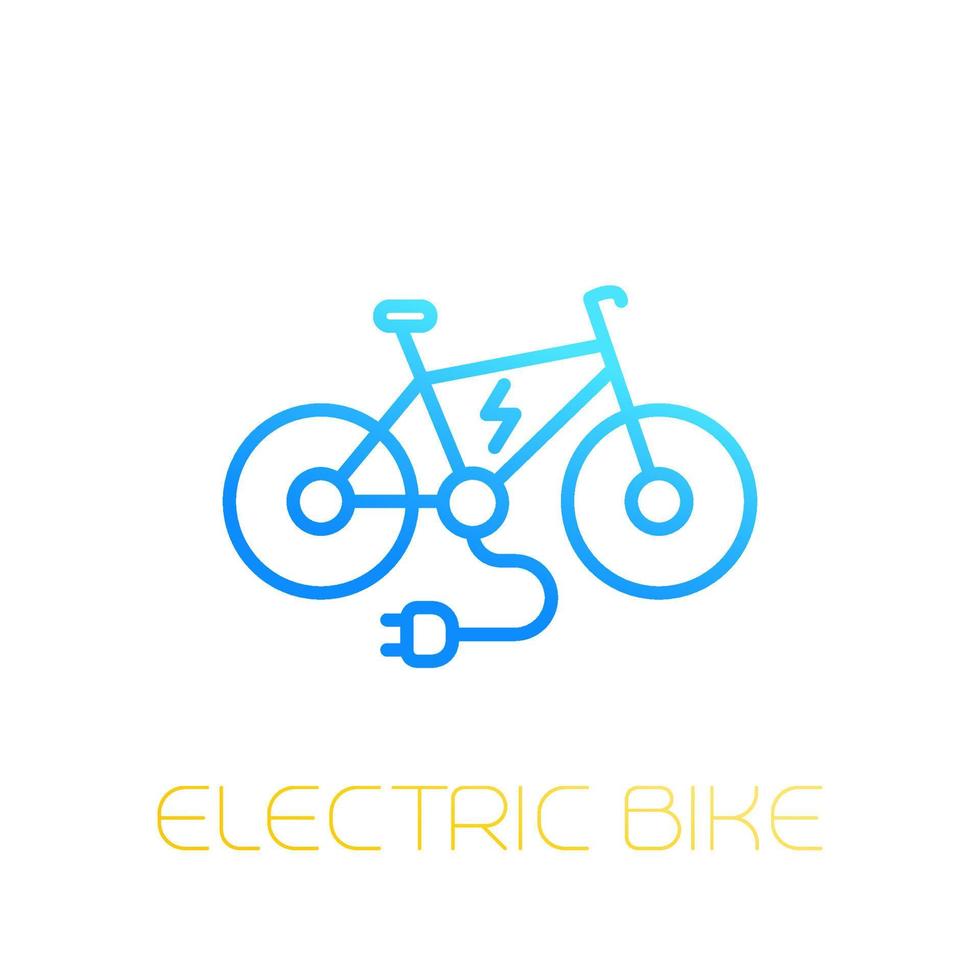 icona della bici elettrica, e-bike, lineare su bianco vettore