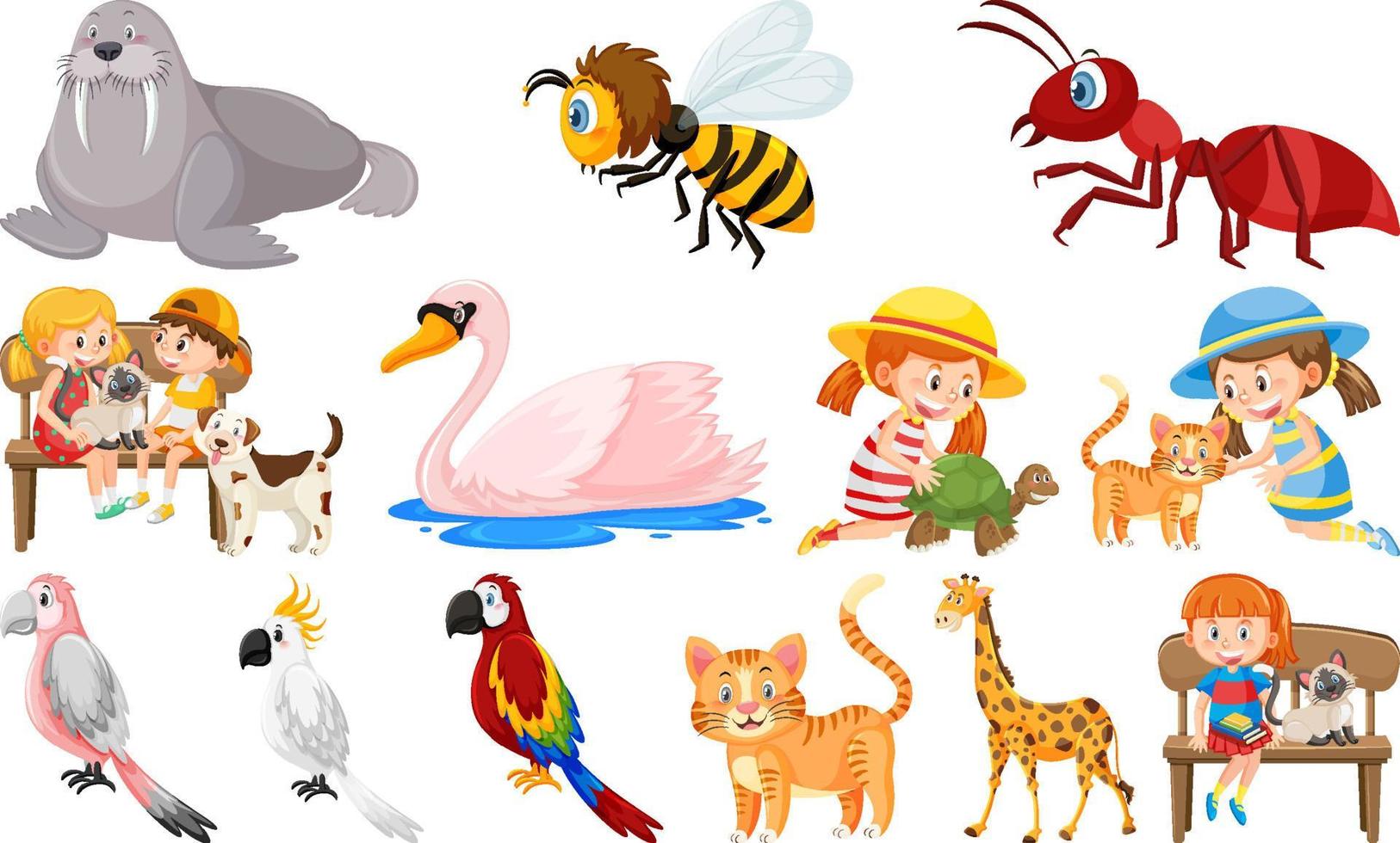 set di vari animali selvatici in stile cartone animato vettore
