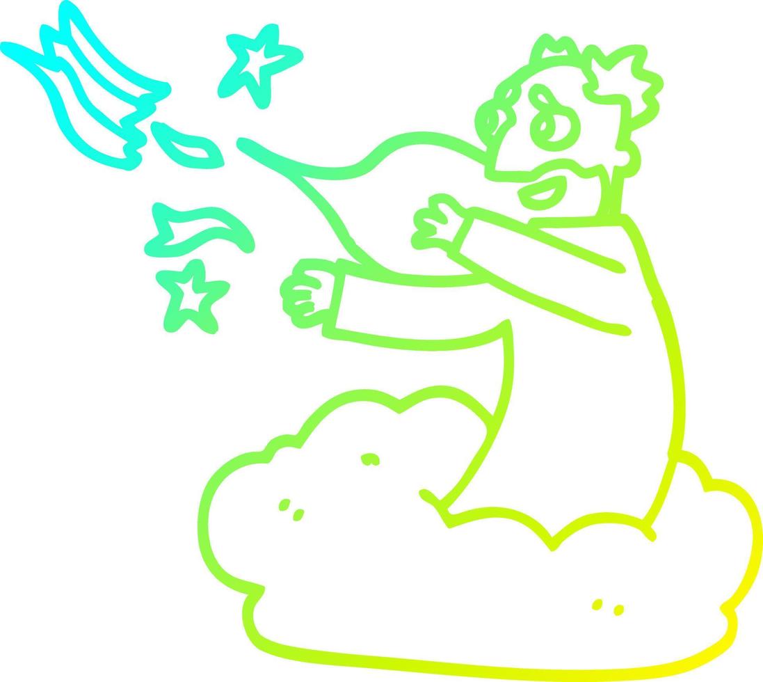 dio del fumetto di disegno a tratteggio a gradiente freddo sulla nuvola vettore