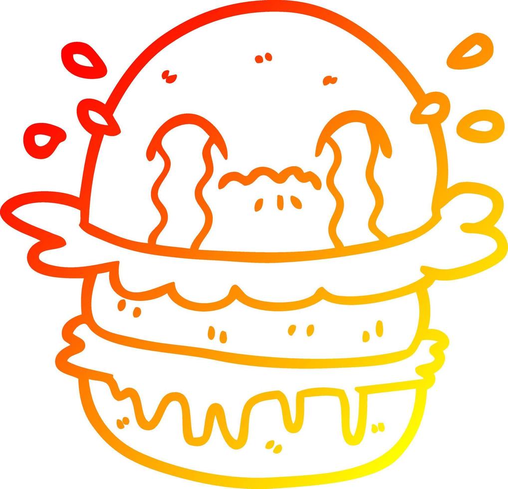caldo gradiente disegno cartone animato piangendo hamburger di fast food vettore