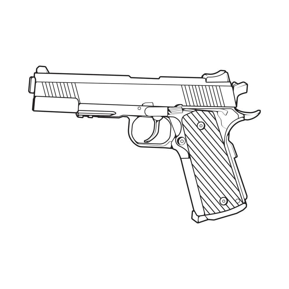 stile artistico della linea di armi da fuoco, pistola da tiro, illustrazione dell'arma, linea vettoriale, illustrazione della pistola, pistola moderna, concetto militare, grafica della pistola per l'addestramento vettore