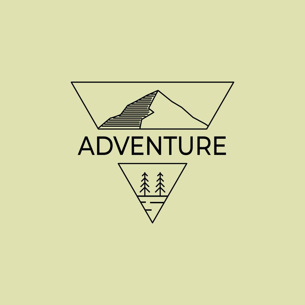 illustrazione del disegno vettoriale del logo dell'arte della linea di avventura di montagna