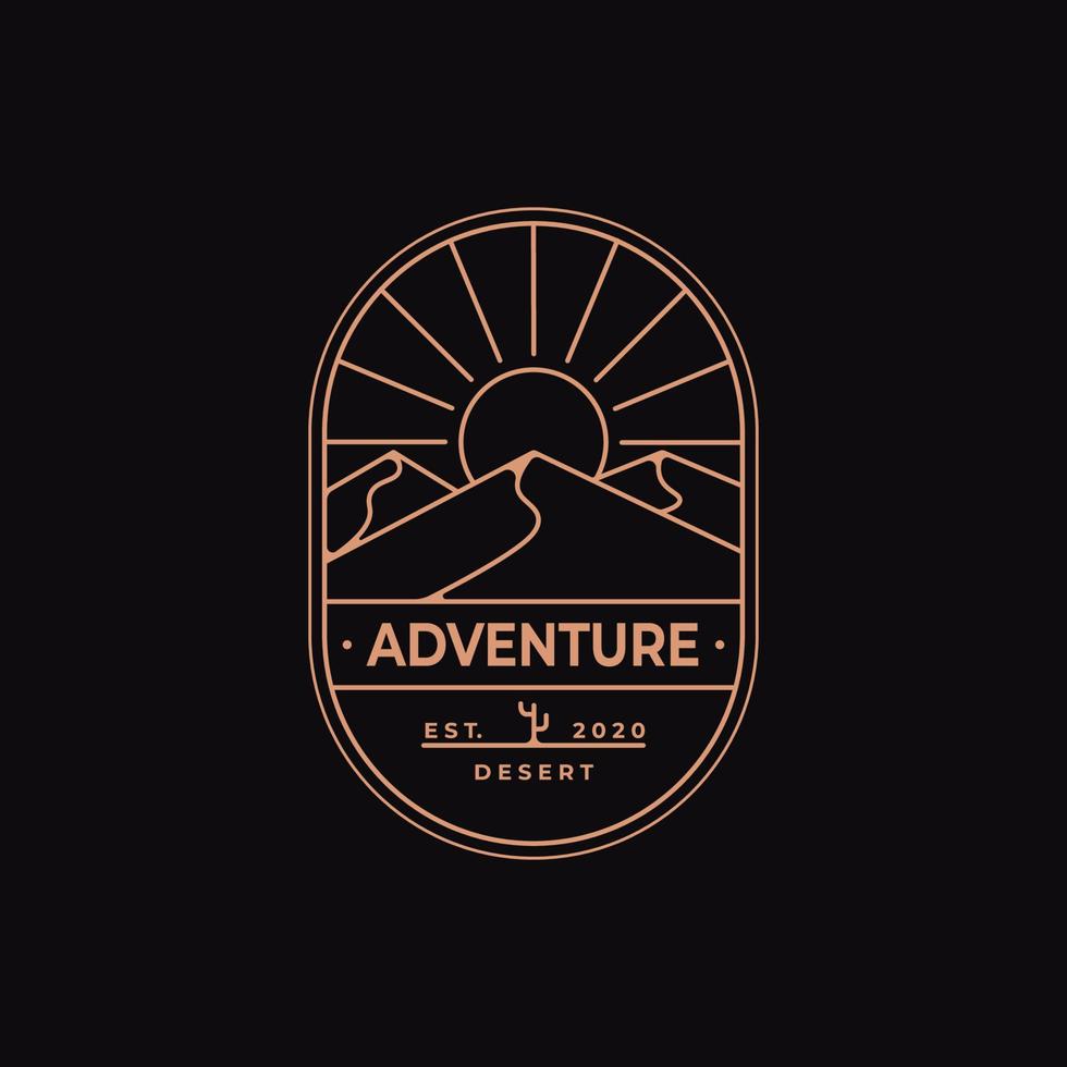 disegno vettoriale del logo della linea del distintivo dell'avventura nel deserto