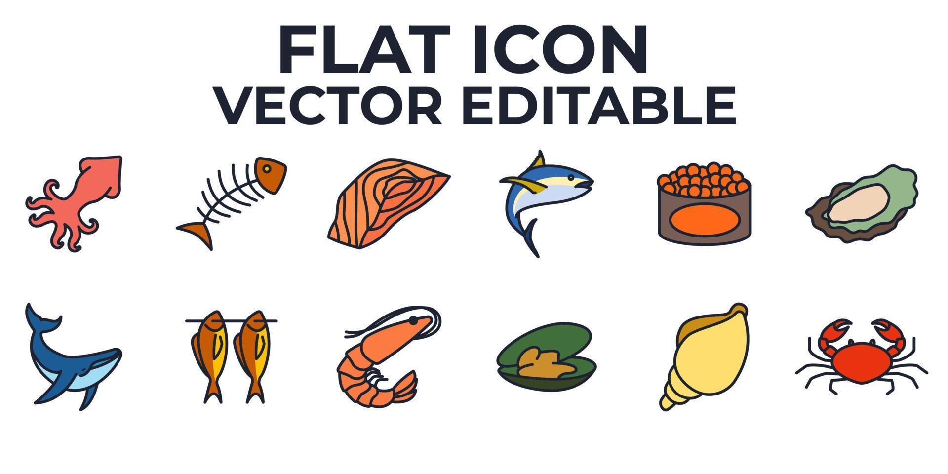 pesce e frutti di mare set icona simbolo modello per grafica e web design collezione logo illustrazione vettoriale
