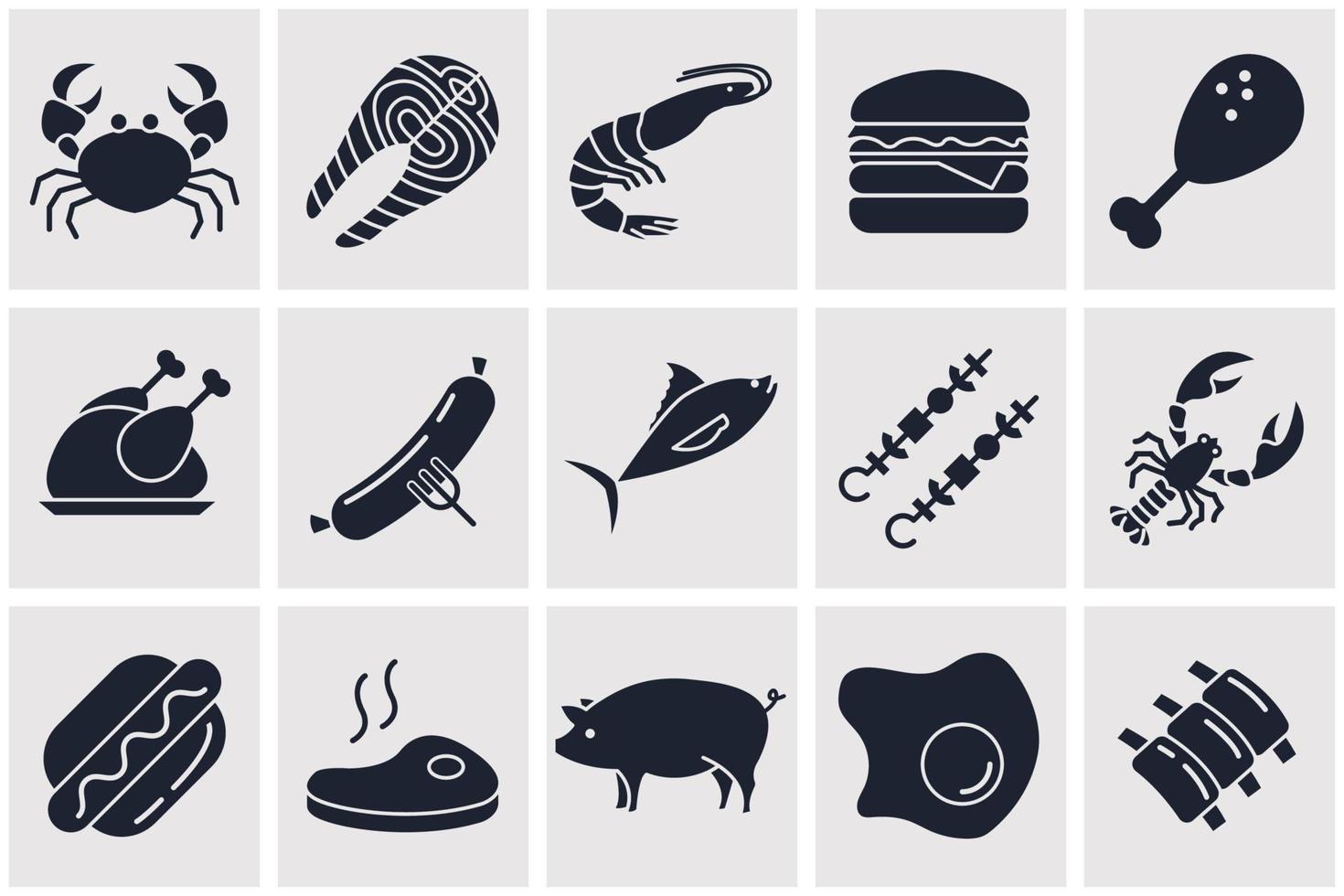 carne, pollame, pesce e uova set icona simbolo modello per grafica e web design raccolta logo illustrazione vettoriale