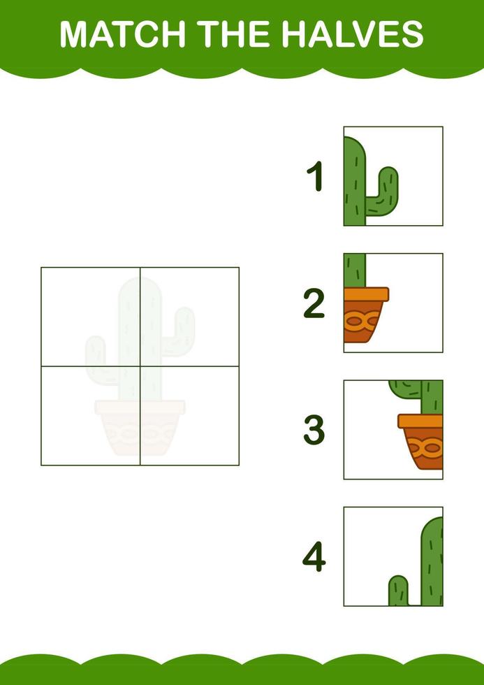 abbinare le metà di cactus. foglio di lavoro per bambini vettore