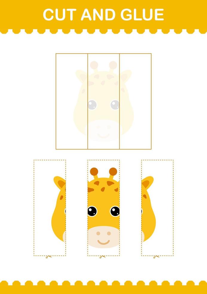 taglia e incolla la faccia della giraffa. foglio di lavoro per bambini vettore