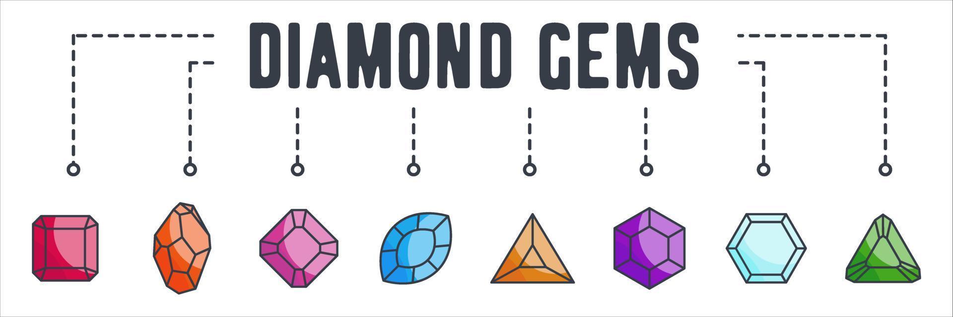 icona web banner gemma e gioiello. concetto di illustrazione vettoriale di pietre preziose, pietre preziose e cristalli.