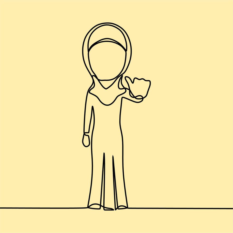 disegno a linea continua su persone con hijab vettore