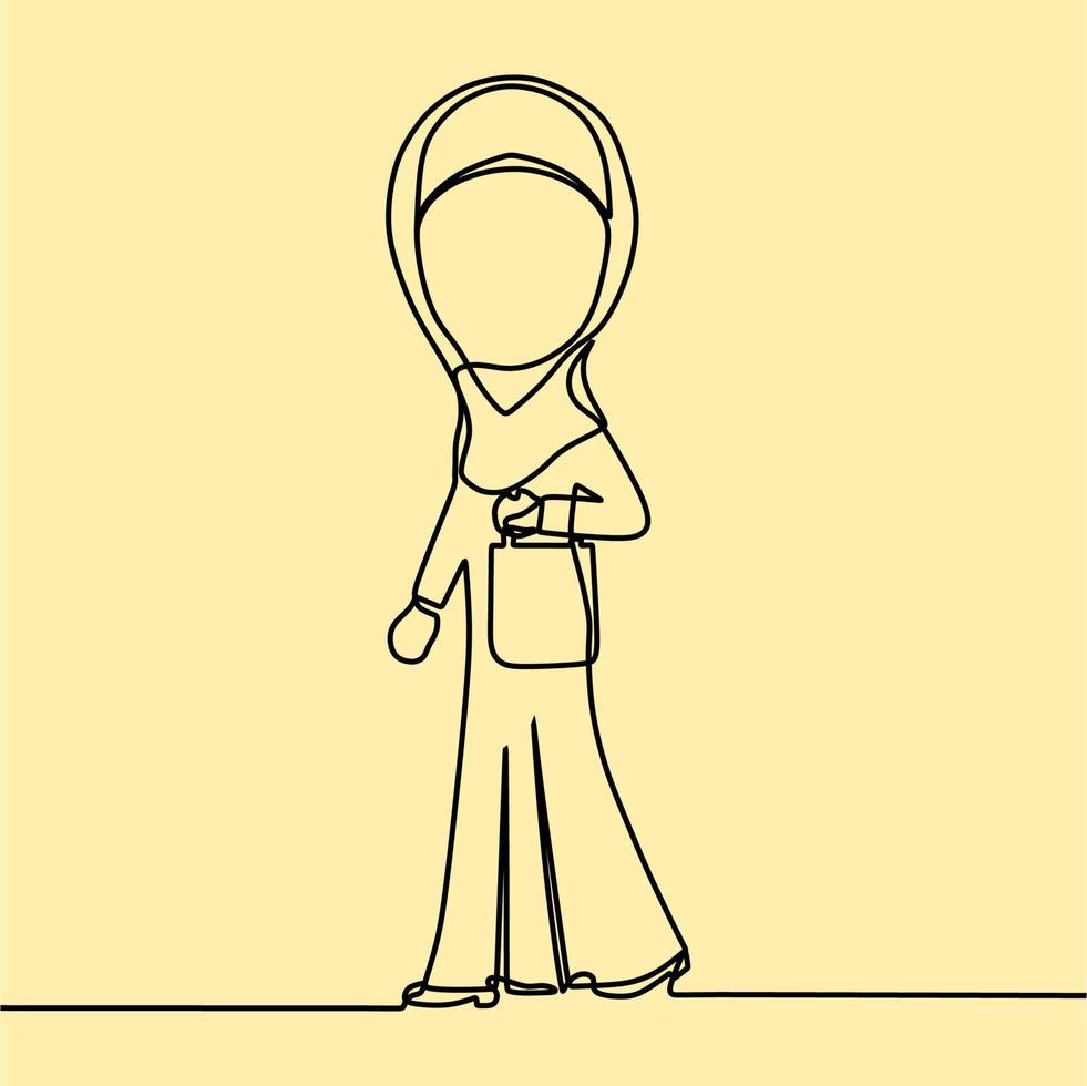 disegno a linea continua su persone con hijab vettore