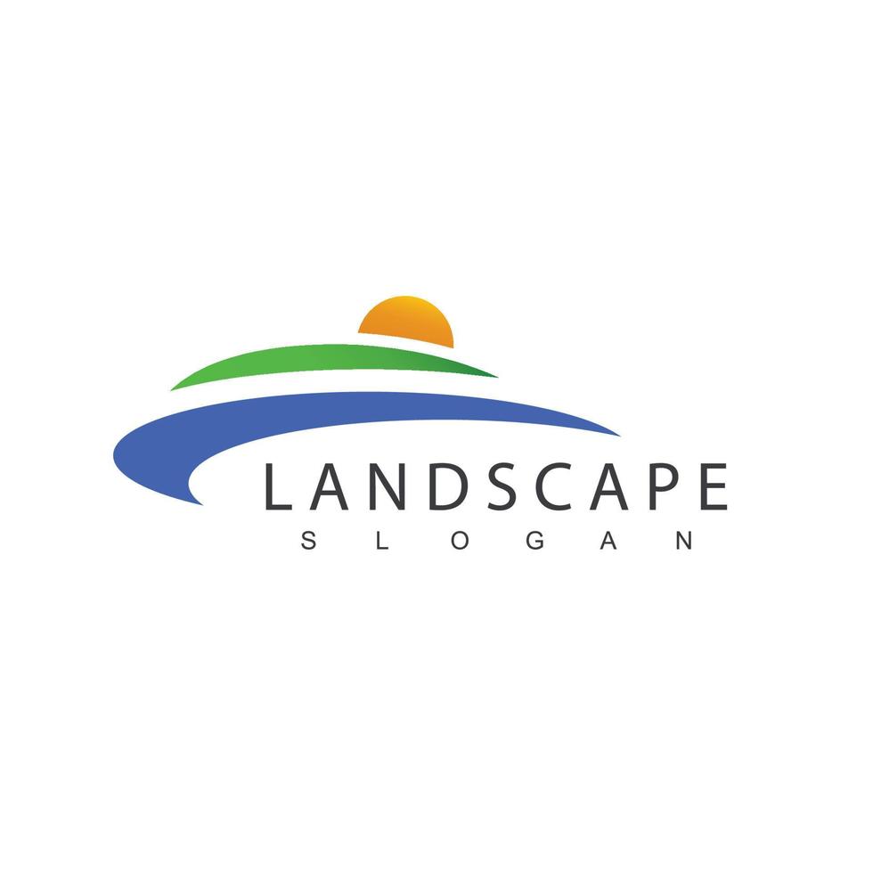 modello di progettazione del logo del paesaggio, adatto per l'icona di fattoria, hotel e società di viaggi vettore