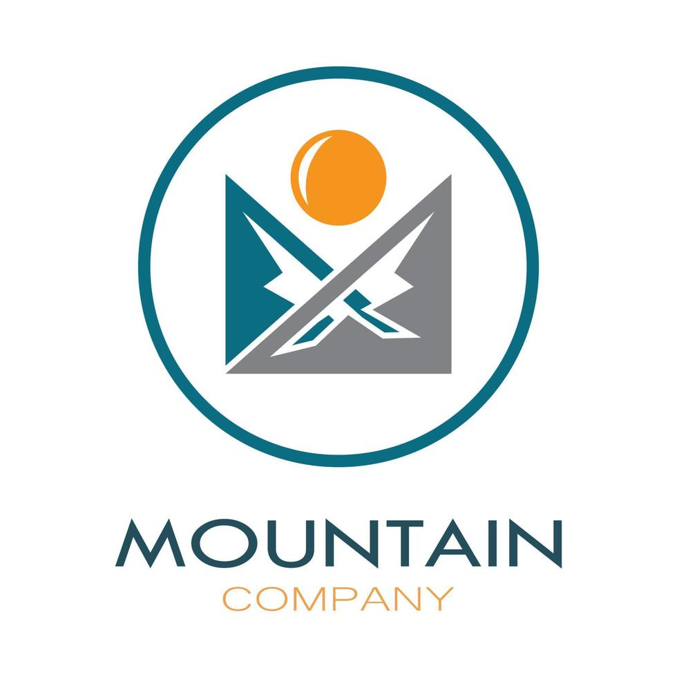 design minimalista del logo della montagna e del sole in colori piatti ricchi di concetti moderni illustrazione vettoriale