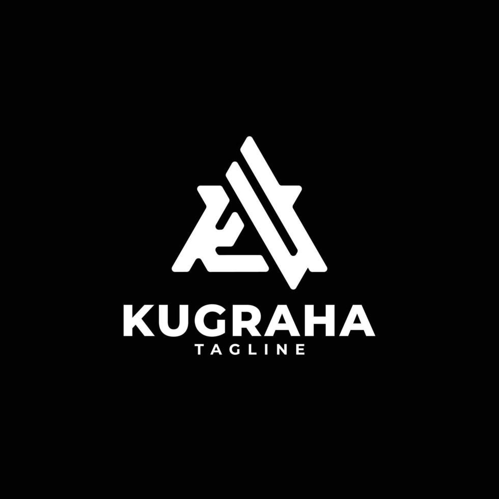 logo monogramma con iniziali triangolari con lettera ku, k e u vettore