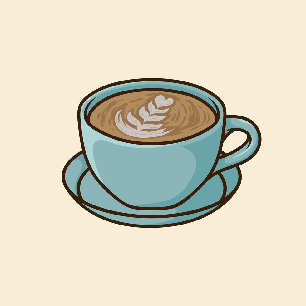 caffè con vettore disegnato a mano del fumetto piatto carino tazza blu isolato