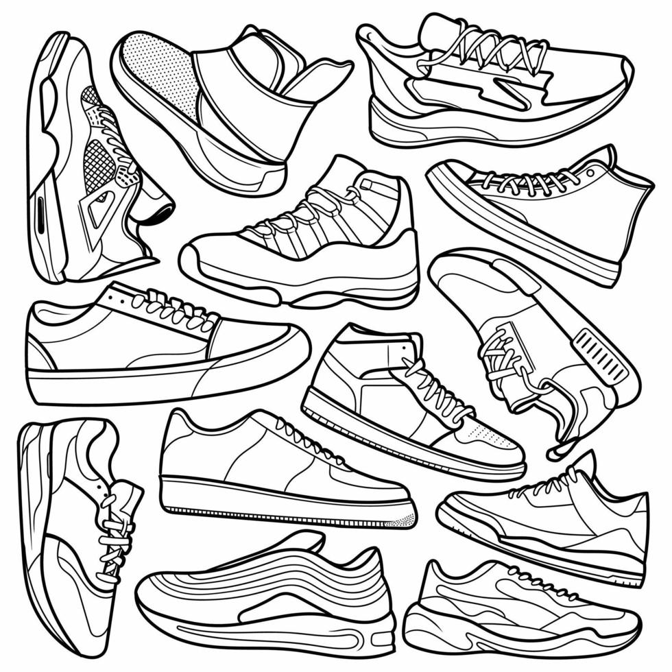 scarpa da ginnastica a mano doodle vector line art