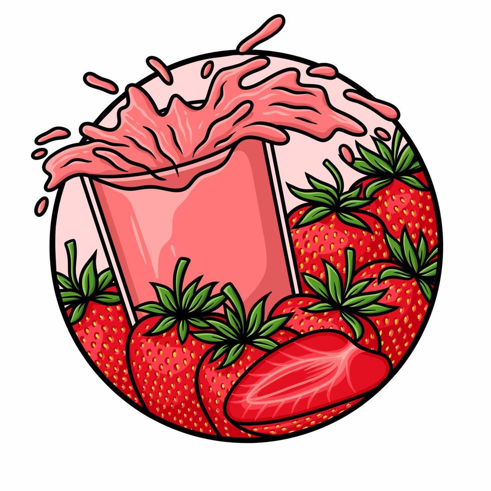 vettore di succo di fragola in vetro splash isolato