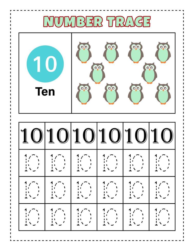 tracciamento dei numeri per i bambini in età prescolare e dell'asilo per esercitarsi con il numero uno - dieci. illustrazione vettoriale. numero 1-10. vettore