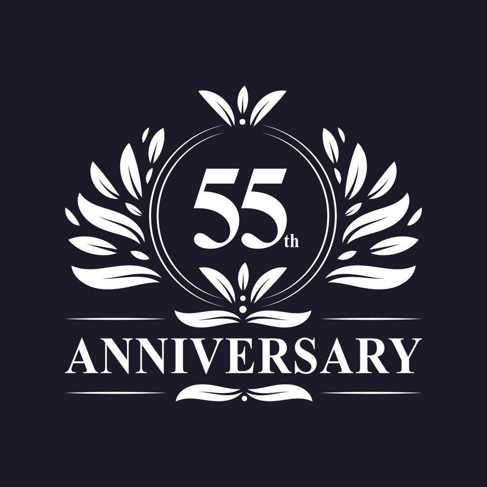 Logo dell'anniversario di 55 anni, lussuosa celebrazione del design del 55° anniversario. vettore