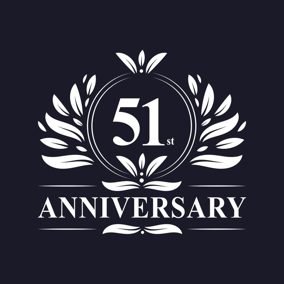Logo dell'anniversario di 51 anni, lussuosa celebrazione del design del 51° anniversario. vettore