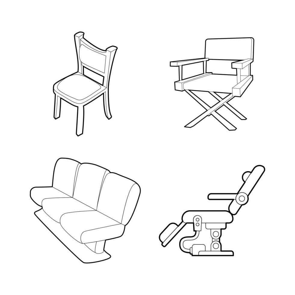 set di icone di sedia, stile contorno vettore