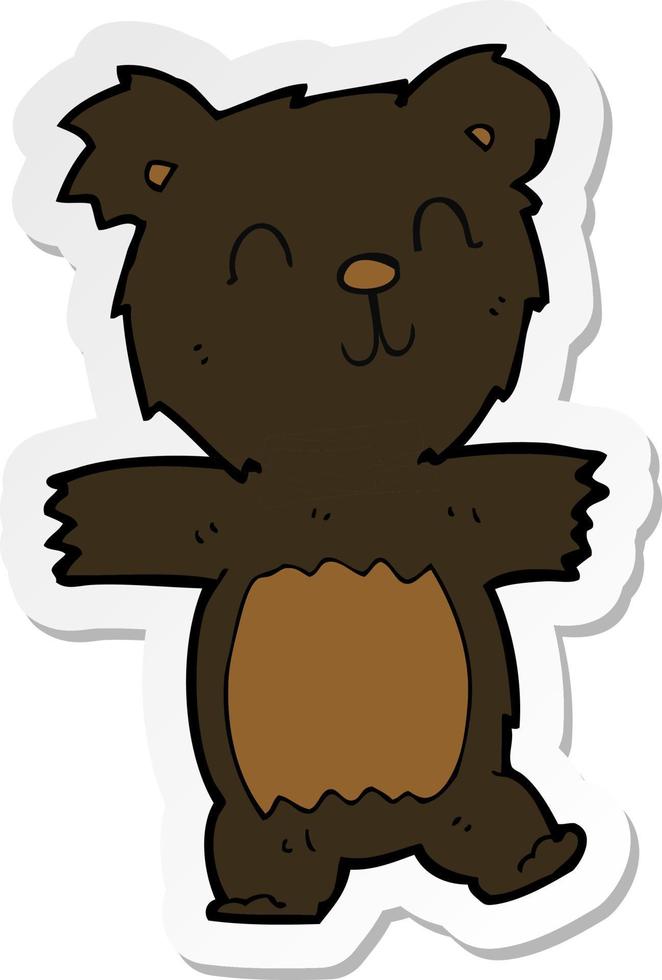 adesivo di un simpatico cucciolo di orso nero cartone animato vettore