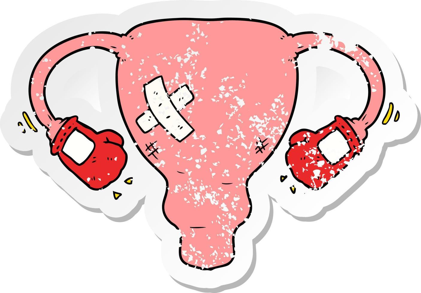 adesivo angosciato di un cartone animato picchiato l'utero con i guantoni da boxe vettore