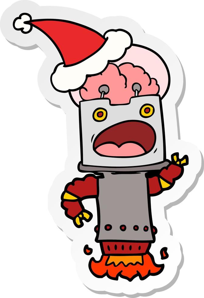 adesivo cartone animato di un robot che indossa il cappello di Babbo Natale vettore