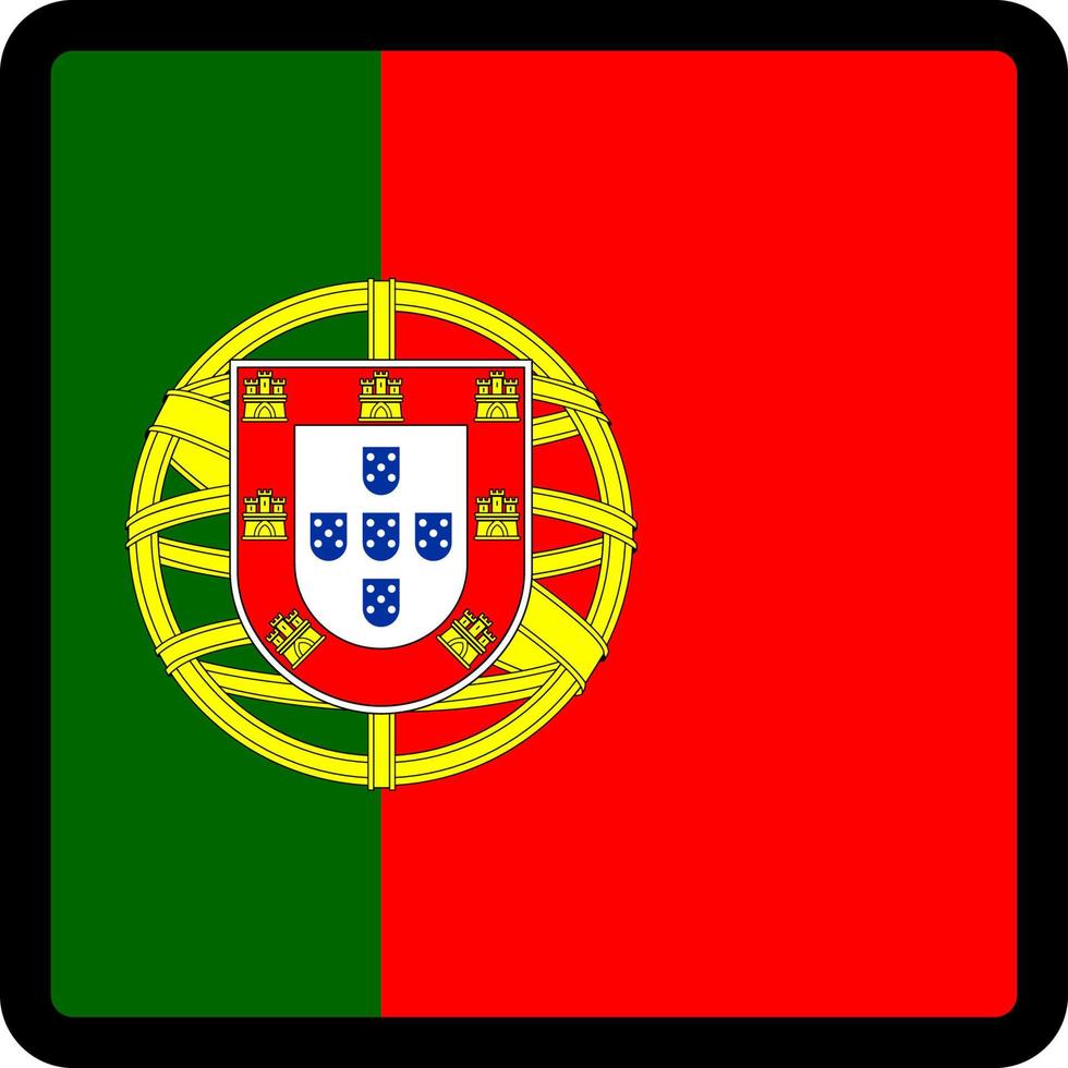 bandiera del Portogallo a forma di quadrato con contorno contrastante, segno di comunicazione sui social media, patriottismo, un pulsante per cambiare la lingua sul sito, un'icona. vettore