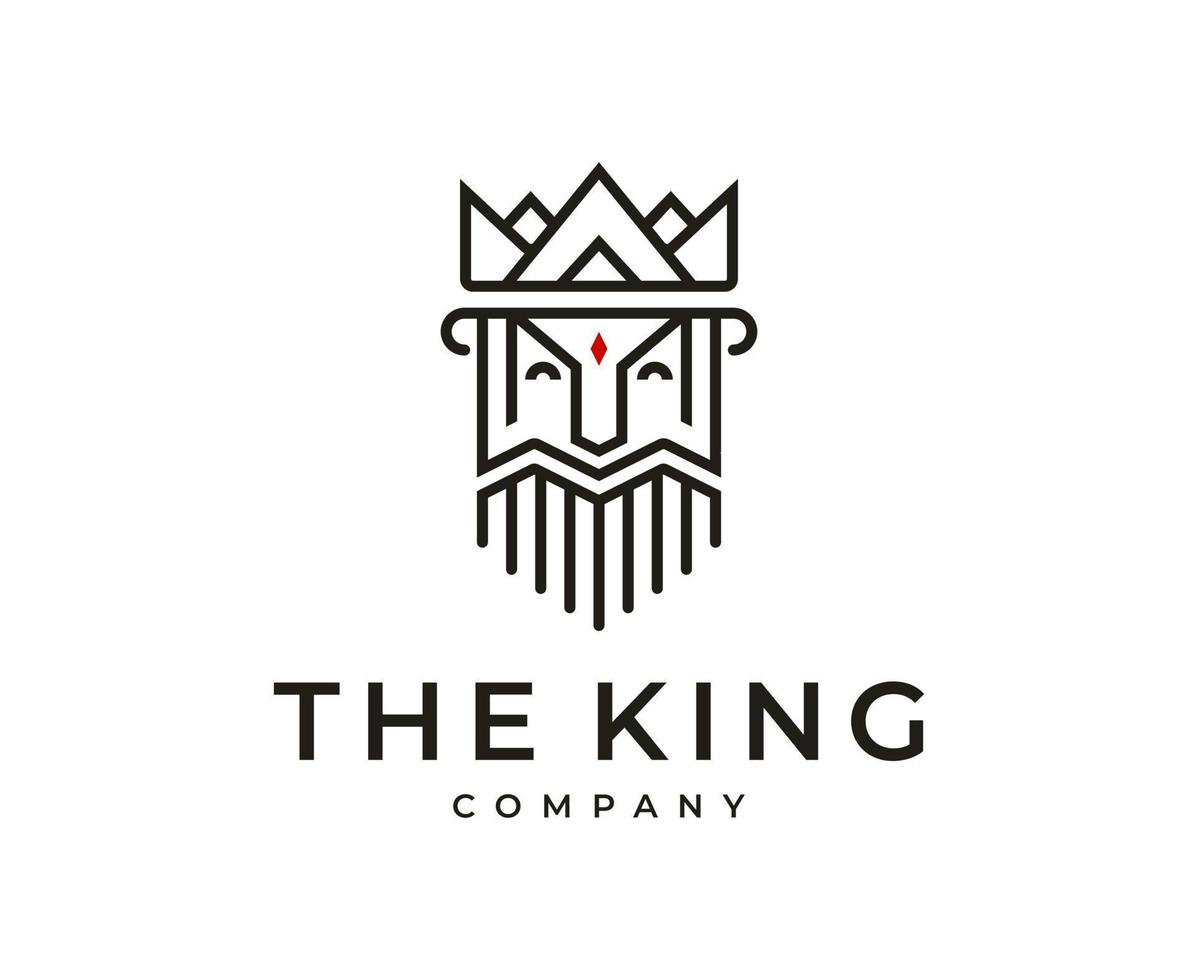 antica corona del re con barba e baffi line art logo design vettore