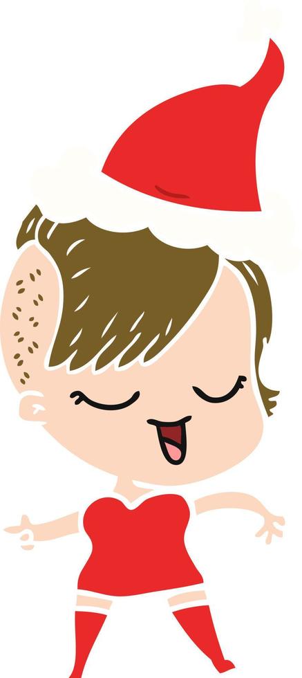 felice illustrazione a colori piatto di una ragazza che indossa il cappello di Babbo Natale vettore