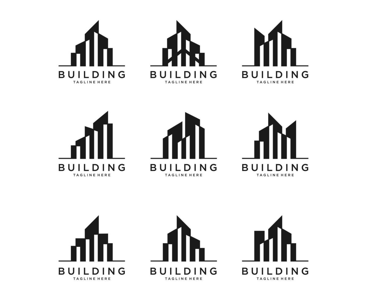 set di ispirazione vettoriale per il design del logo dell'edificio. modello di logo della costruzione della siluetta