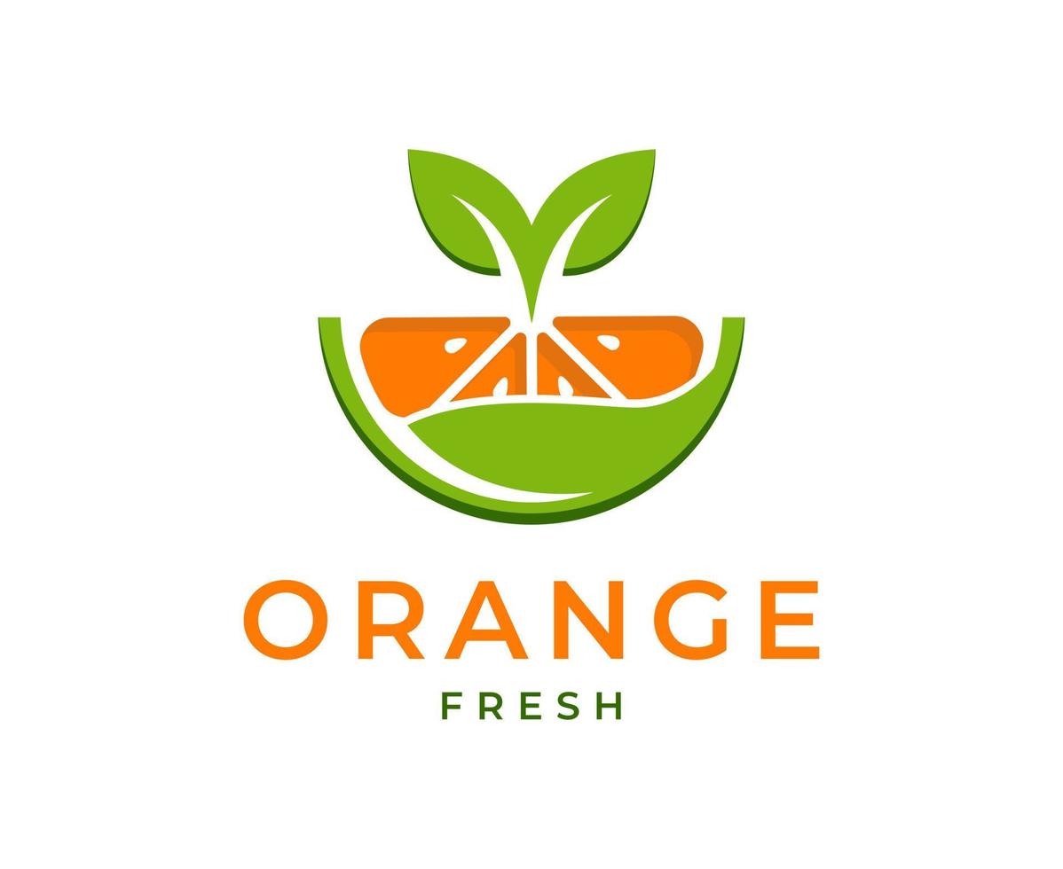 illustrazione vettoriale del logo arancione fresco, disegni del logo della fetta d'arancia fresca
