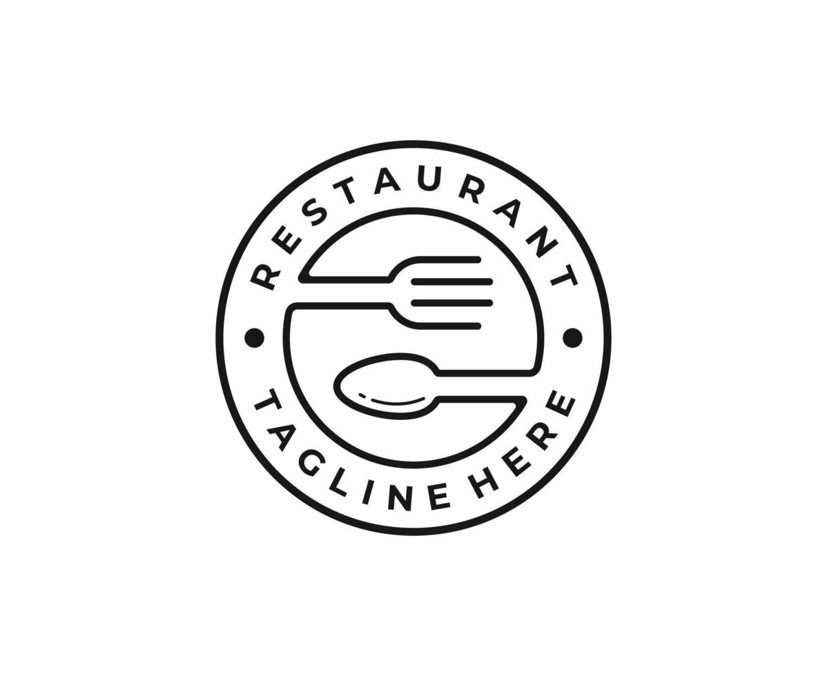ristorante con cucchiaio e forchetta logo emblema design template vettoriale